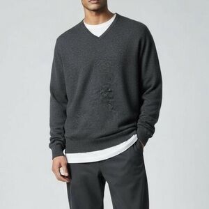 Jos. A. Bank 100% Cashmere V-Neck Popover Sweater Men's Size L Charcoal Gray